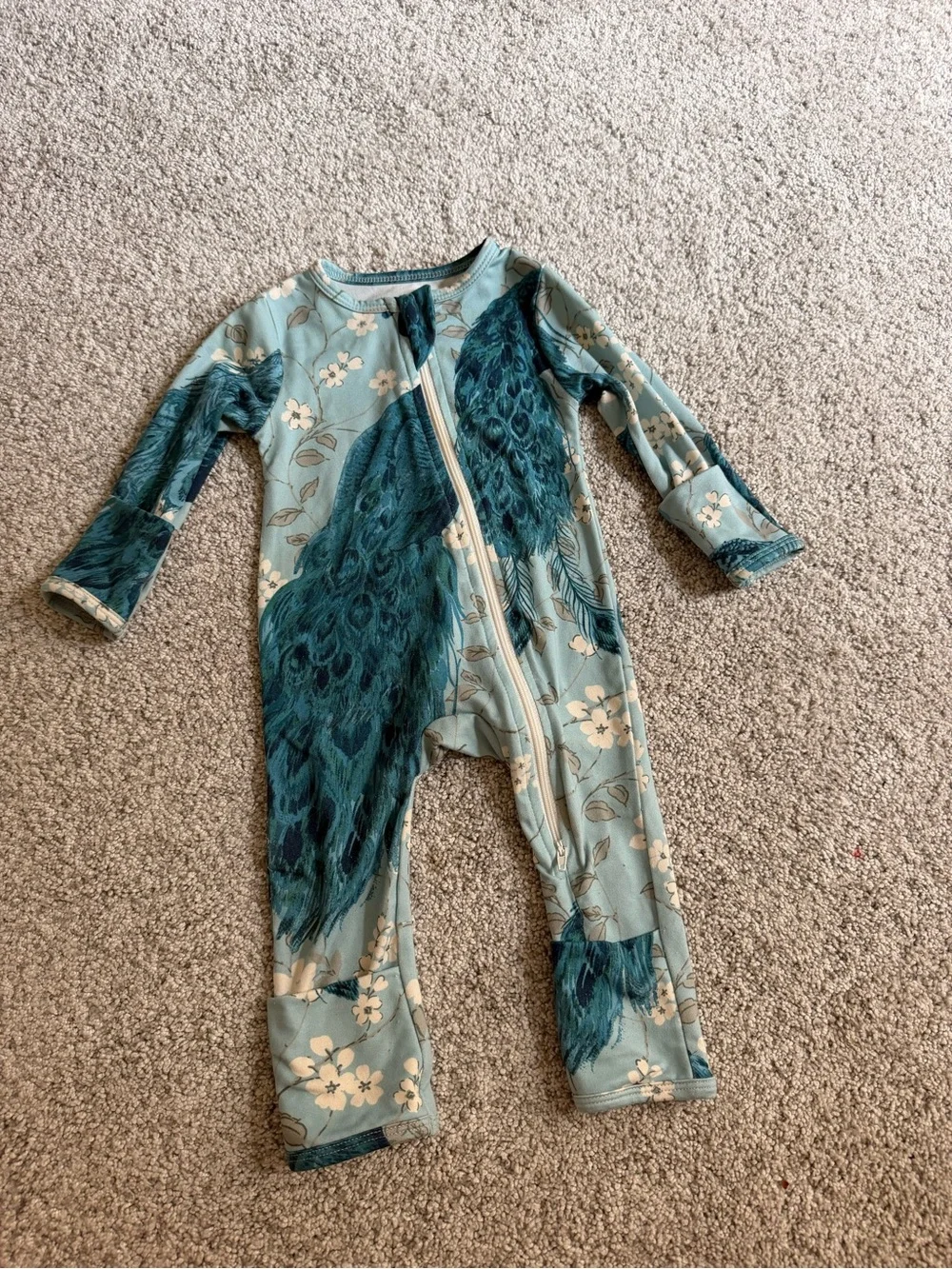 Posh peanut Floral Sunflower Zip-Front Kids One-Piece Romper - Blue